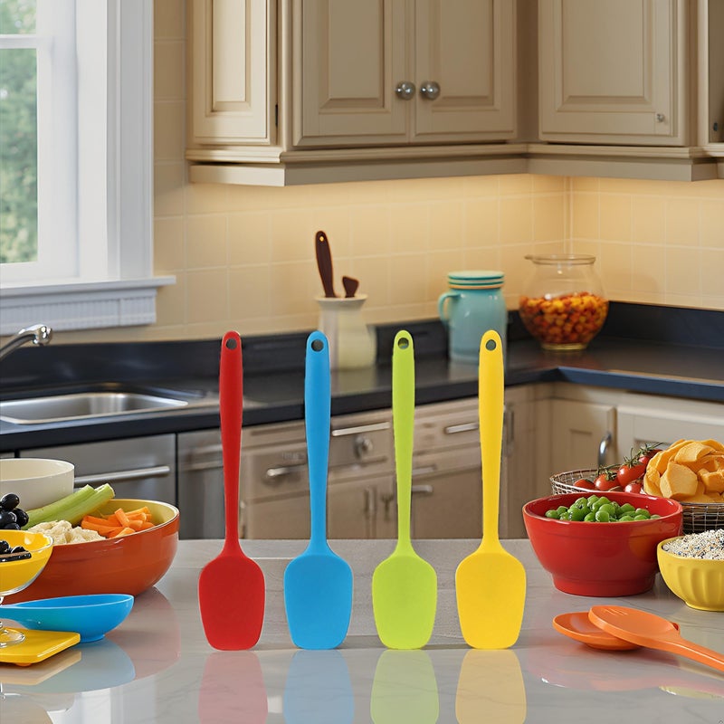 Veagins Silicone Spatula Set of 4, Small 8 inch Non-stick Rubber Spoon Spatulas, One Piece Design Flexible Silicone Spoon for Baking Cooking Mixing, Dishwasher Safe - Image 3