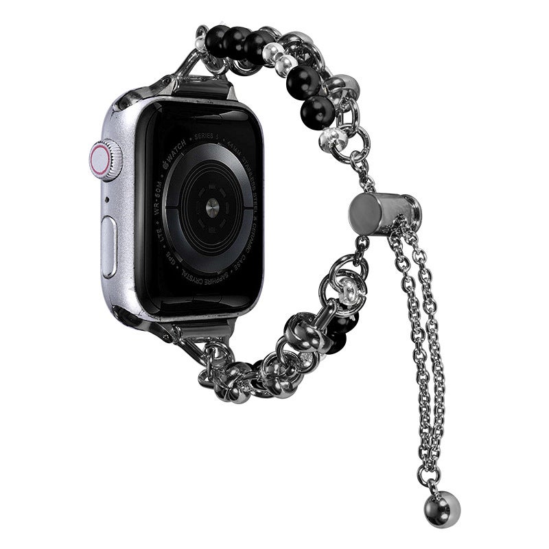 Chic Pearl Stainless Steel Apple Watch S8 Band Black 22mm