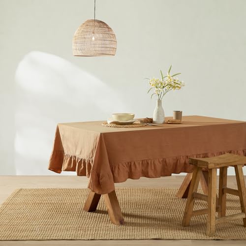 MONDAY MOOSE Ruffle Farmhouse Rustic Rectangle Natural Stonewashed Cotton Tablecloth for Kitchen, Dining Room, Restaurant (55x70 inch, Cinnamon) - Image 4