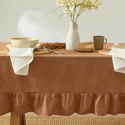 MONDAY MOOSE Ruffle Farmhouse Rustic Rectangle Natural Stonewashed Cotton Tablecloth for Kitchen, Dining Room, Restaurant (55x70 inch, Cinnamon) - Image 2