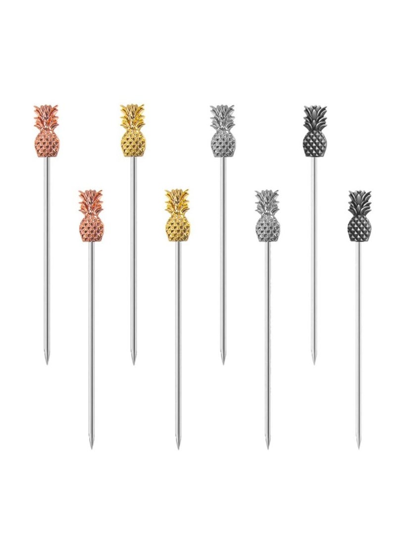 نيبمينينت Cocktail Picks, Set of 8 Stainless Steel Reusable Toothpicks Drinking Pick Garnish Skewer Party Decorative Sticks for Reunion Drinks Appetizers Olives Fruits Barbecue Snacks (Pineapple) - Image 1