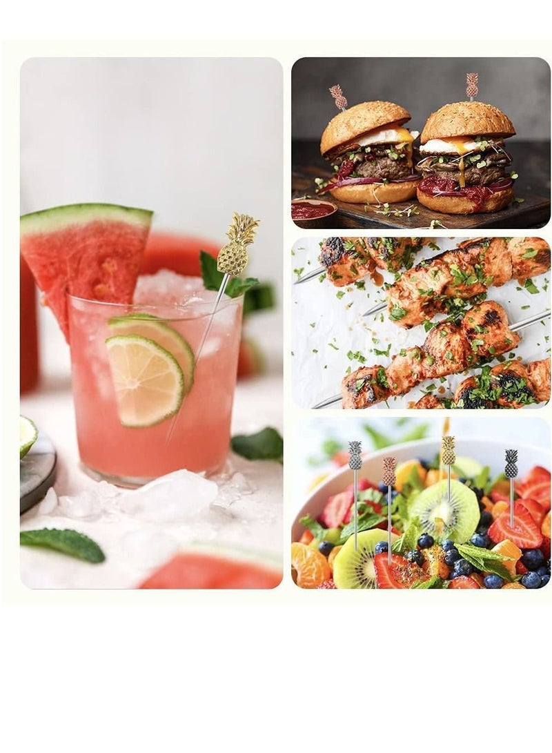 نيبمينينت Cocktail Picks, Set of 8 Stainless Steel Reusable Toothpicks Drinking Pick Garnish Skewer Party Decorative Sticks for Reunion Drinks Appetizers Olives Fruits Barbecue Snacks (Pineapple) - Image 4