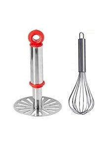 Pass Pass pass pass Kitchen Tools Combo of Stainless Steel Fry Strainer Pav Bhaji MasherRoti Chimta Tong Egg Beater Whisk Silver Kitchen Tool Set  - Image 3