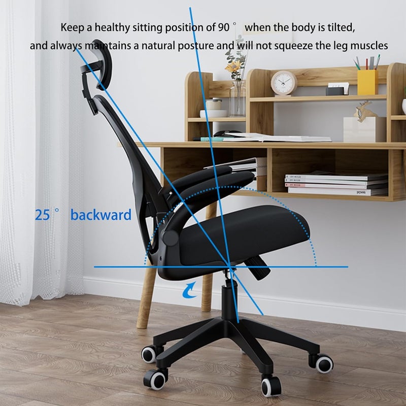 WAMIT Ergonomic Office Chair, High Back Mesh Desk Chair With Adjustable Headrest, Computer Desk Chair, Swivel Task Office Chair With Lumbar Support And Flip Armrest，Black - Image 4