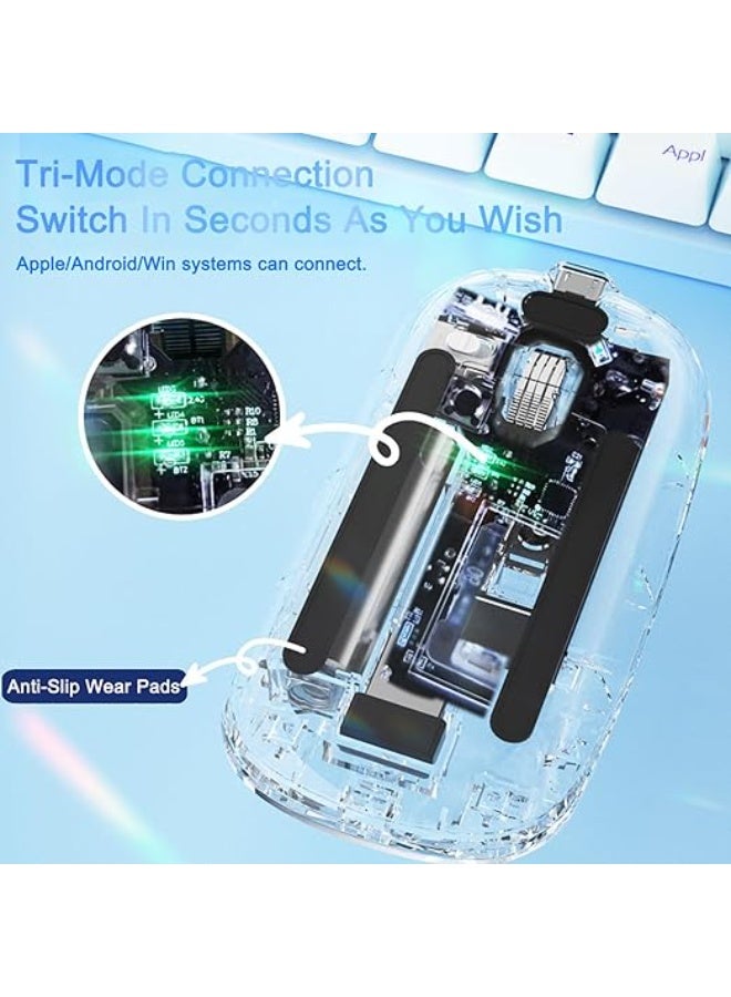 Transparent Wireless Bluetooth Mouse - Triple Mode BT + 2.4G Rechargeable Mute Button - Practical Easy-to-Use for PC & Laptop Daily Use - Image 2