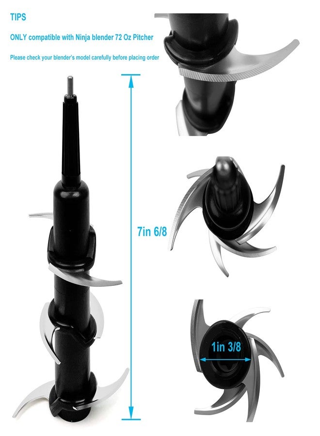 CUTIECLUB Blender 6-Stacked Blade Replacement Assembly for Ninja 72 oz Pitcher, Blades for Ninja Blender Kitchen System 1100W 1200w 1500w Pitcher BL660C BL740 BL642 BL500C Replacement Parts - Image 2