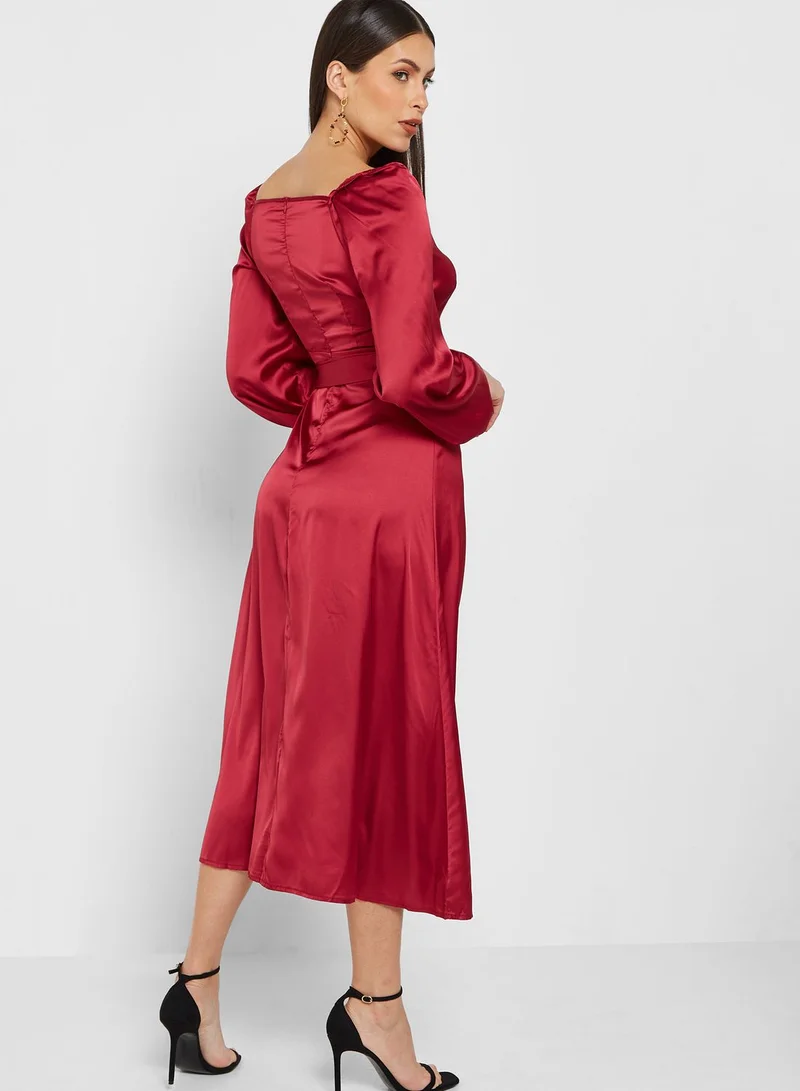 ELLA Puff Sleeve Satin Dress