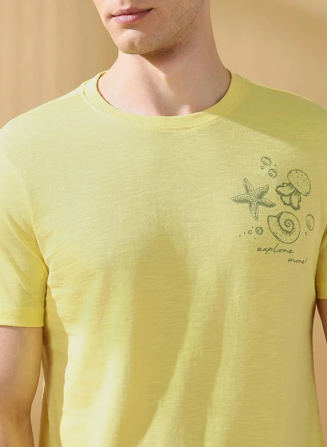 Dennis Lingo Yellow Men's Yellow 100% Cotton Printed Regular Fit T-Shirt for Men | Best Price UAE