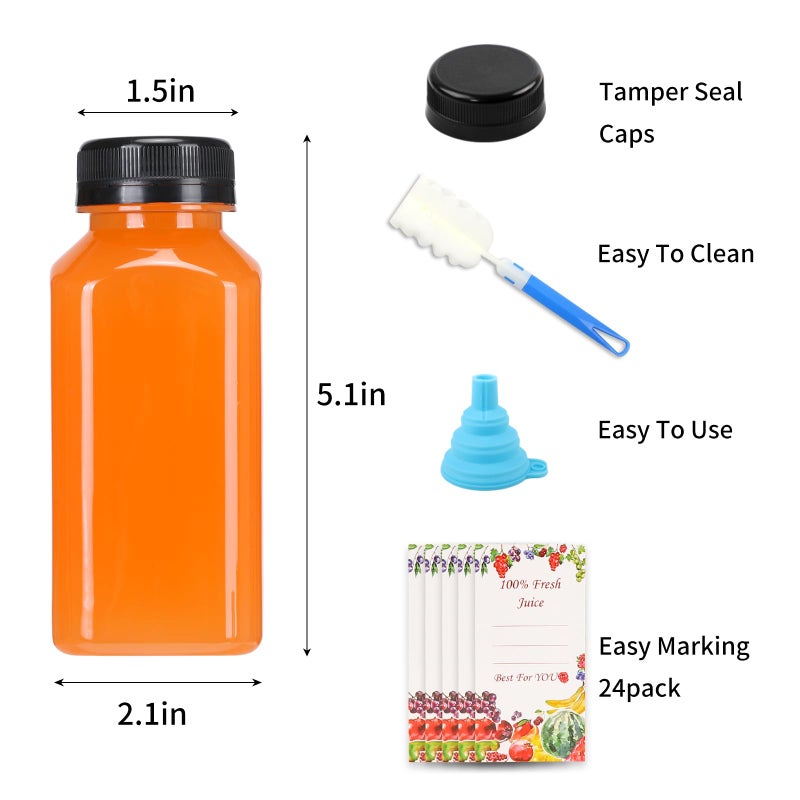 SUPERLELE 20pcs 8oz Juice Bottles  Empty Plastic Reusable Water Bottle  Clear Bulk Drink Containers with Black Tamper Evident Lids for Juicing  Smoothie  Drinking and Other Beverages - Image 3