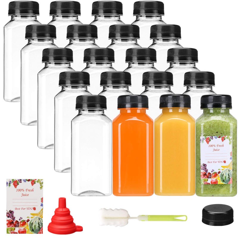 SUPERLELE 20pcs 8oz Juice Bottles  Empty Plastic Reusable Water Bottle  Clear Bulk Drink Containers with Black Tamper Evident Lids for Juicing  Smoothie  Drinking and Other Beverages - Image 1