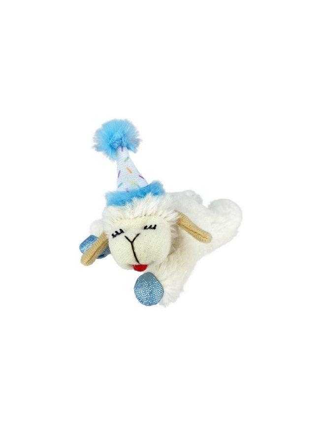 Multipet Lamb Chop with Birthday Hat, Cat Toy with Catnip, 4 Inches, Blue