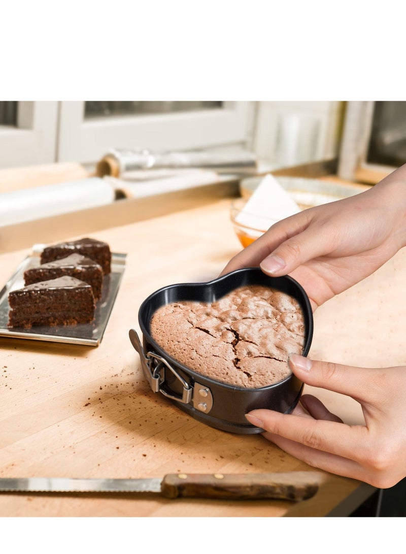 KASTWAVE 4 Pieces Love Heart Shape Springform Pan Mini 4 Inches Non-Stick Carbon Steel Cake Pan Tin Mold Baking Cheese Bread Jelly Tray - Image 3