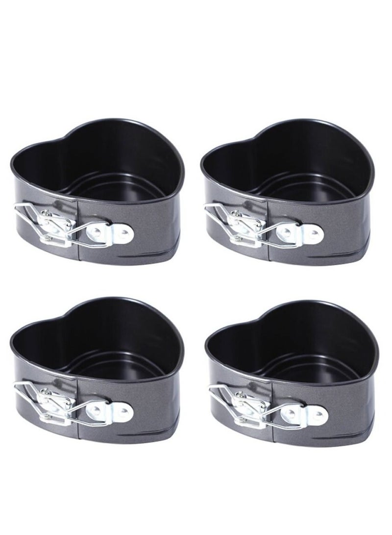 KASTWAVE 4 Pieces Love Heart Shape Springform Pan Mini 4 Inches Non-Stick Carbon Steel Cake Pan Tin Mold Baking Cheese Bread Jelly Tray - Image 1
