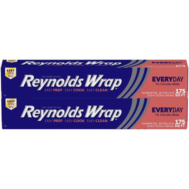 Reynolds Wrap Aluminum Foil Pack, Aluminum Foil Roll Double Pack, Easily Moldable Around Food for a Tight Seal, Great for Covering Dishes and Storing Leftovers, 2 Pack, 175 Sq. Ft. Rolls - Image 1