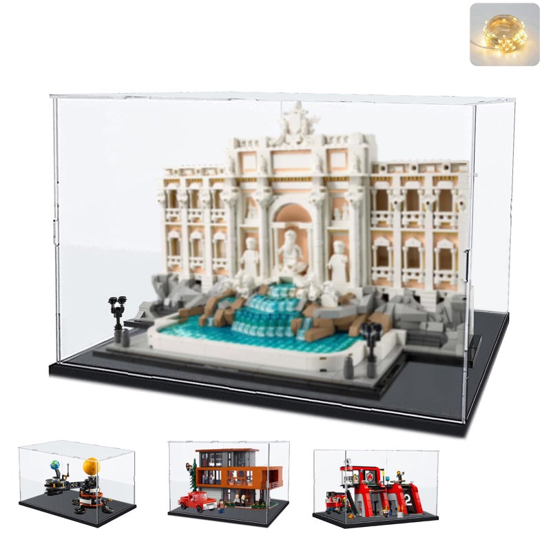 Thickened Clear Acrylic Display Case for Lego 21062 Trevi Fountain for 21354 Twilight The Cullen House for 42179 60414 76781 75683 Collectibles Transparent Box Dustproof Black Inside 157x79x118in