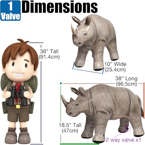 Jet Creations 36 Long Inflatable Rhinoceros Toy Gray Rhino Beast Figure for Safari Party Decoration Wildlife Photo Prop Realistic Design Easy to Inflate 1 pc - Image 5