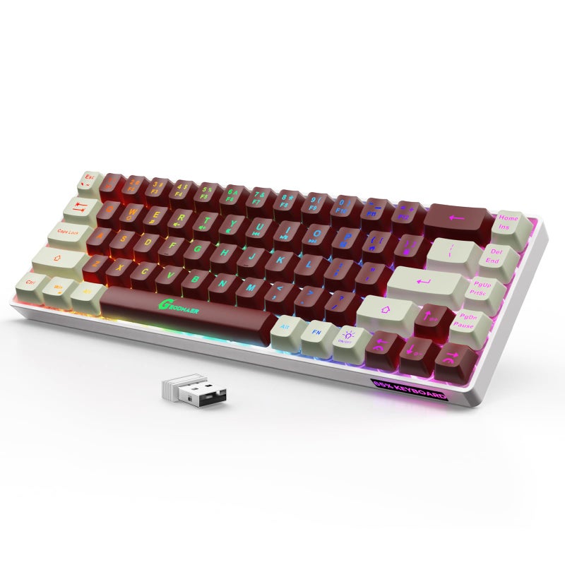 GEODMAER 65 Wireless Gaming Keyboard LED Backlit Gaming Keyboard 68 Keys UltraCompact Antighosting NoConflict Wireless Keyboard for PC Laptop Windows GamerRedWhite - Image 2