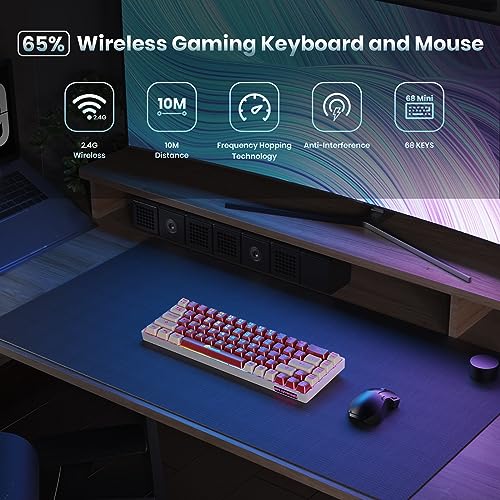 GEODMAER 65 Wireless Gaming Keyboard LED Backlit Gaming Keyboard 68 Keys UltraCompact Antighosting NoConflict Wireless Keyboard for PC Laptop Windows GamerRedWhite - Image 3