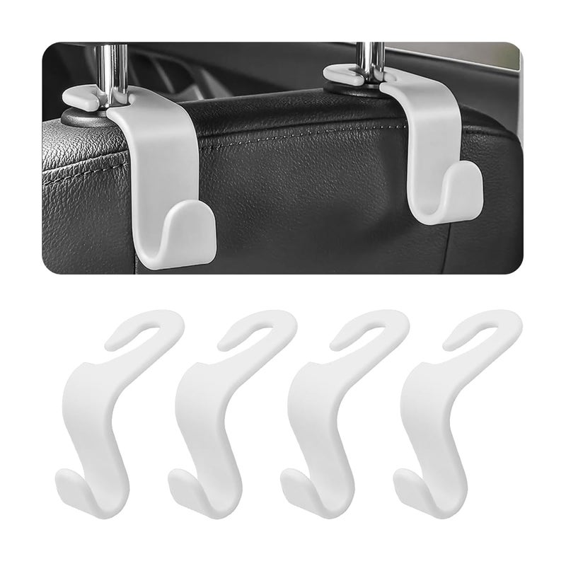 Hanemia 4Pcs Car Back Seat Headrest Hooks  Rear Car Seat Storage Headrest Hanger Holder Hooks Organizer  Universal Auto Interior Accessories For Bag Purse Handbag Cloth Coats Grocery (White) - Image 1