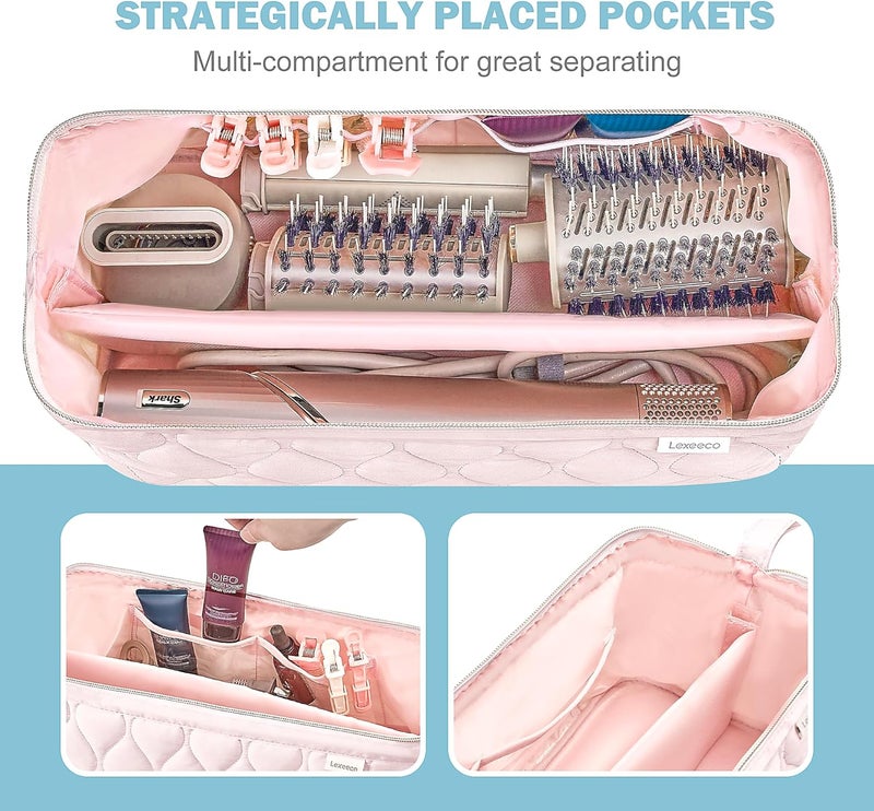 Lexeeco Hair Tools Travel Bag for Shark Flex Fusion Puffer Flexstyle Carring Case Portable Dyson Airwrap Travel Case for Shark Hair Dryer Flat Curing Iron Organizer (Pink) - Image 3