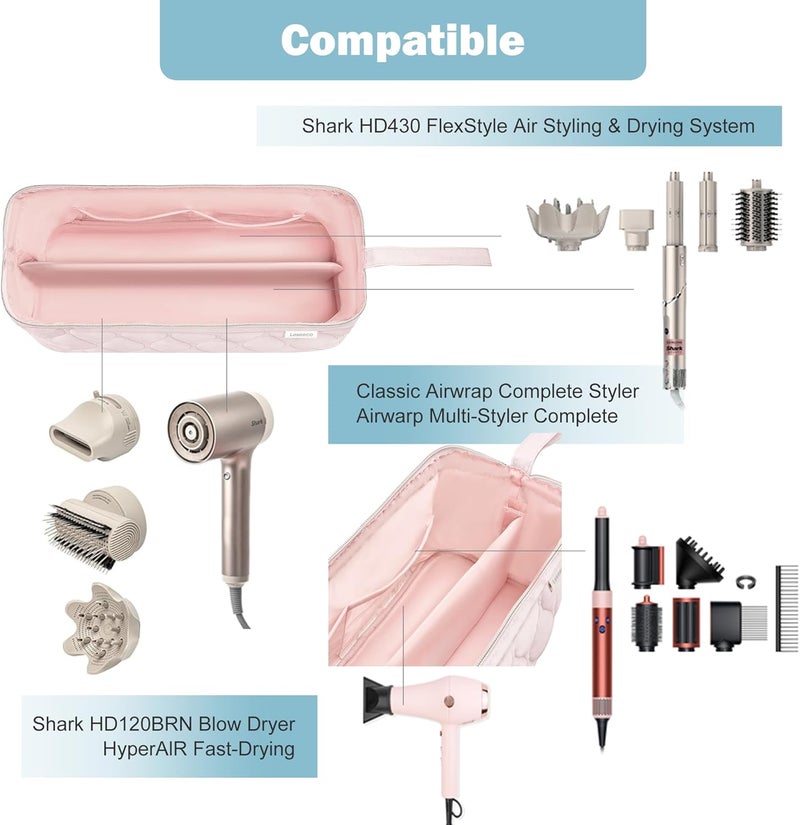 Lexeeco Hair Tools Travel Bag for Shark Flex Fusion Puffer Flexstyle Carring Case Portable Dyson Airwrap Travel Case for Shark Hair Dryer Flat Curing Iron Organizer (Pink) - Image 5