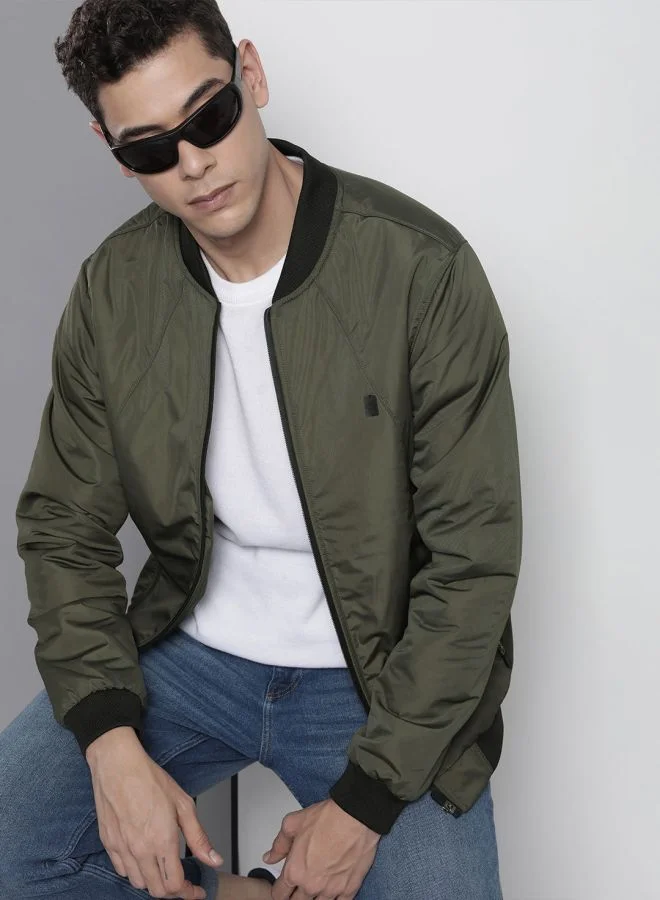 ذا انديان كراج كو The Indian Garage Co Men Slim Fit Solid Round Neck Long Sleeves Jacket