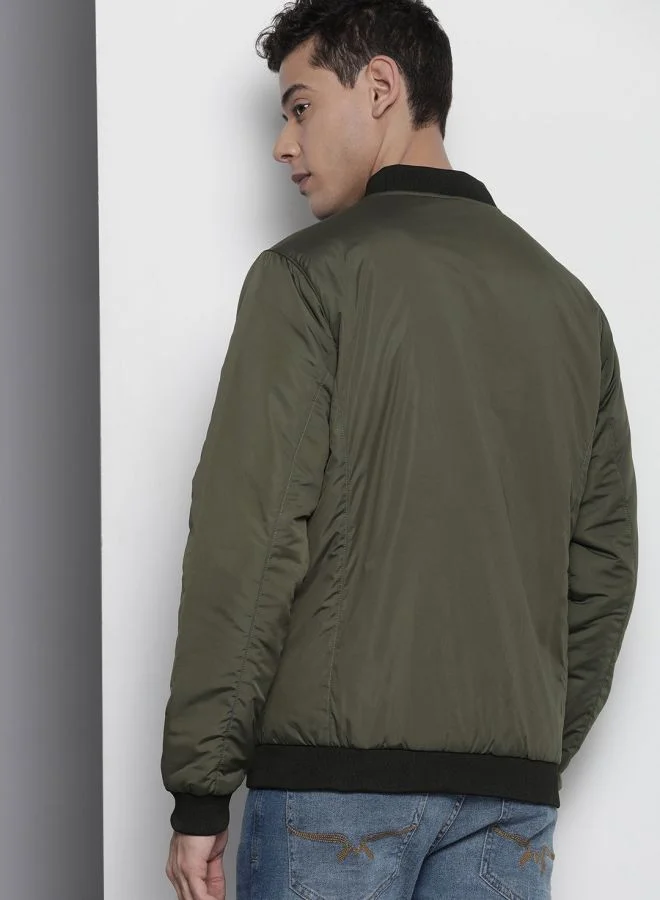 ذا انديان كراج كو The Indian Garage Co Men Slim Fit Solid Round Neck Long Sleeves Jacket