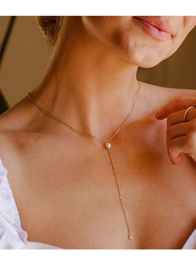 Gold Chain Necklace Imitating Pearl Necklace - Image 1