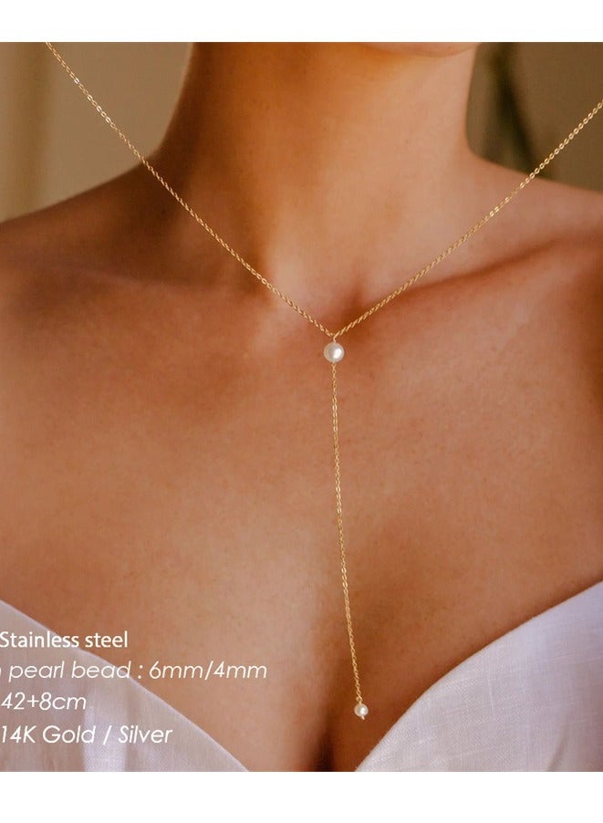 Gold Chain Necklace Imitating Pearl Necklace - Image 3