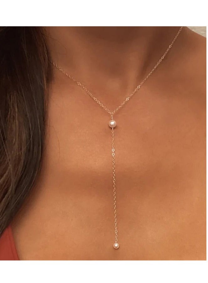 Gold Chain Necklace Imitating Pearl Necklace - Image 4