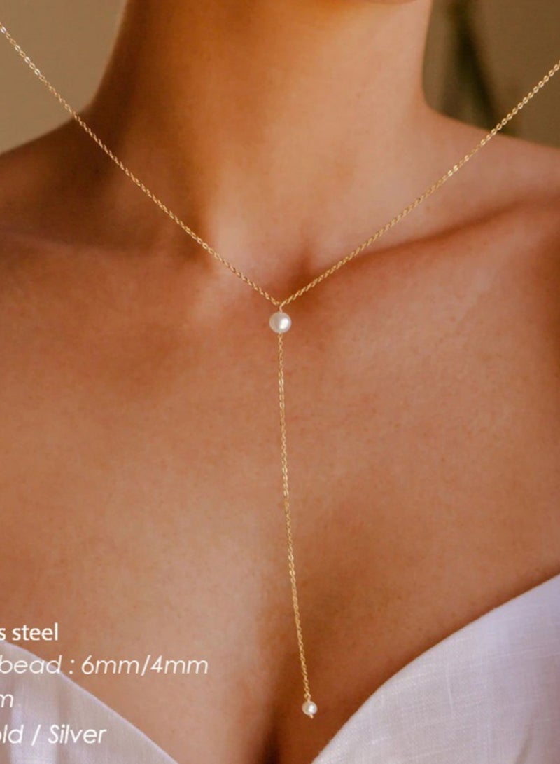 Gold Chain Necklace Imitating Pearl Necklace - Image 5