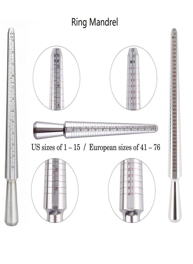 YaeKoo Jewelry Ring Mandrel Sizer Gauge Tools Set, Stainless Steel Ring Mandrel Rubber Hammer Measuring Stick Ring Size Gauge, 27 pcs Ring Sizer Gauge Circle Models and 2 pcs Cleaning Cloth (6 pcs) - Image 3