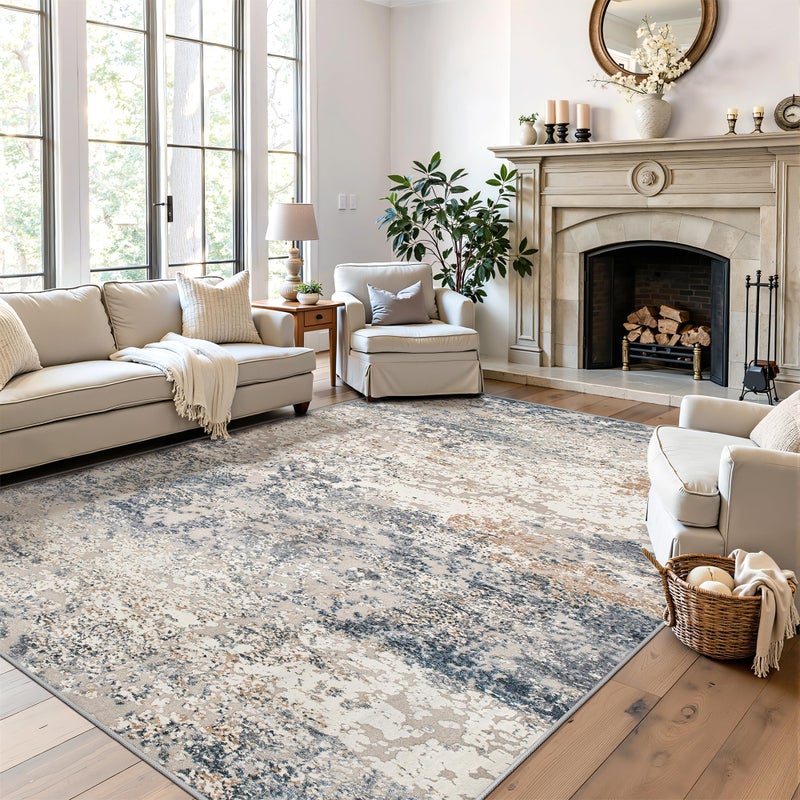 Art&Tuft Washable Rug, Anti-Slip Backing Abstract 8x10 Area Rugs, Stain Resistant Rugs for Living Room, Foldable Machine Washable Area Rug (8'x10', TPR18-Blue) - Image 3
