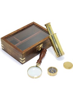 Hediye Sandalı Gift Boat Compass, Magnifier and Telescope Gift Set in Special Box  - Image 1