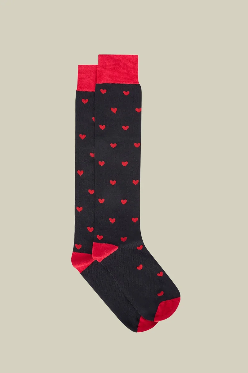 دوبل غانغر Men's long socks in stockinette stitch with a heart pattern, made in Italy - DK Blue