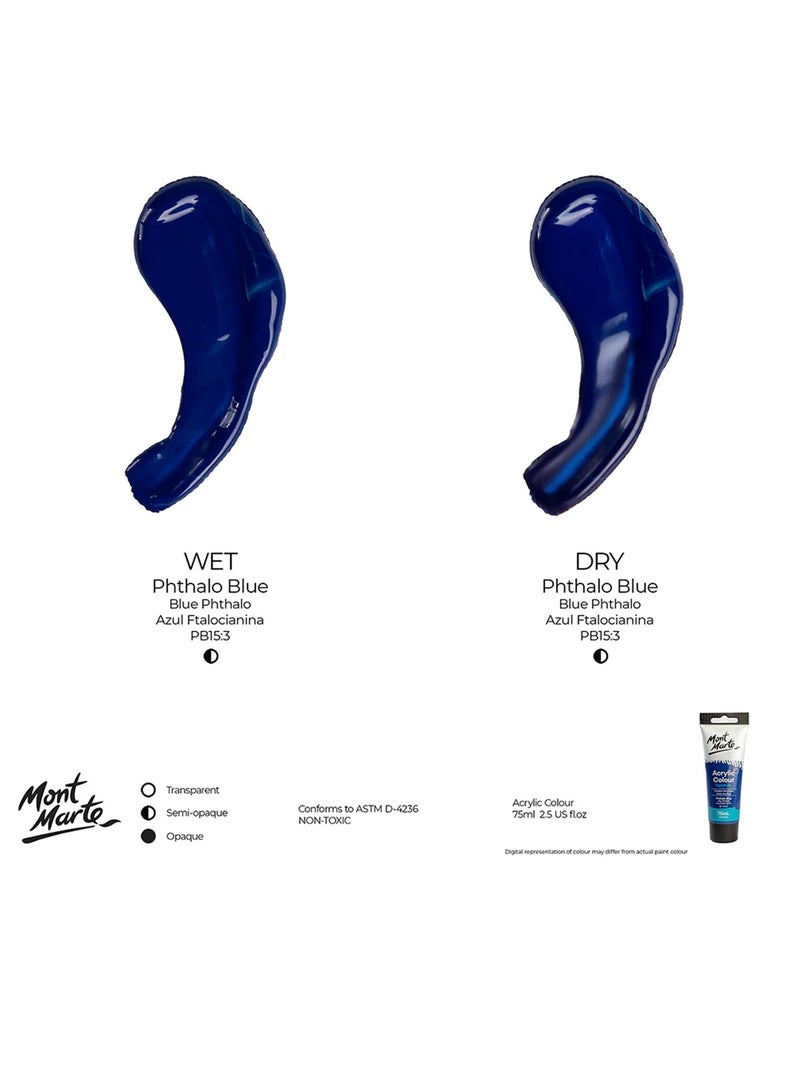 Mont Marte Signature Acrylic Colour Paint Tube 75ml Content Pthalo Blue - Image 3
