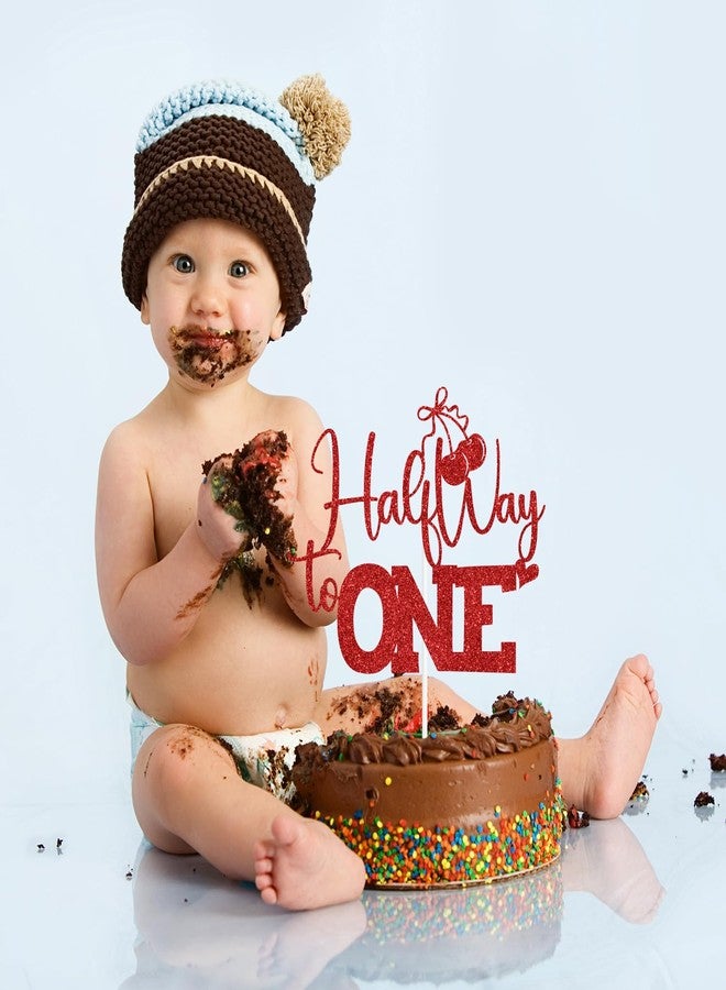 ZACHAKO Red Glitter Half Way to One Cake Topper, Cherry Sweet 6 Months Cake Décor, Cherry Summer Fruit Themed Baby's Half Birthday Baby Shower Party Decorations Supplies - Image 4