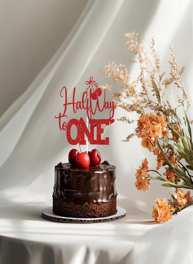 ZACHAKO Red Glitter Half Way to One Cake Topper, Cherry Sweet 6 Months Cake Décor, Cherry Summer Fruit Themed Baby's Half Birthday Baby Shower Party Decorations Supplies - Image 5