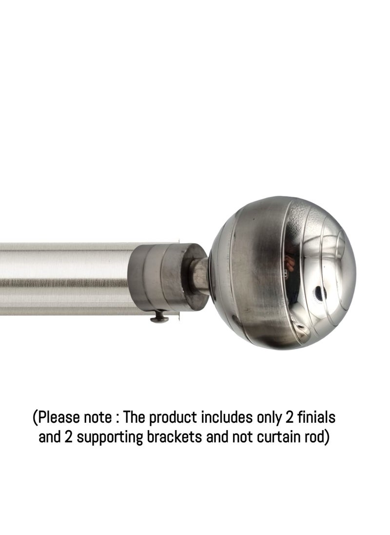 UPSCALE - Set of 2 Big Round Finials with 2 side supporters for 25mm Curtain Rod| Stainless Steel Curtain Rod Brackets| Curtain Rod Accessories for Doors and Windows - Image 1