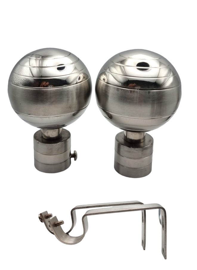 UPSCALE - Set of 2 Big Round Finials with 2 side supporters for 25mm Curtain Rod| Stainless Steel Curtain Rod Brackets| Curtain Rod Accessories for Doors and Windows - Image 1