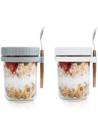 2PCS Overnight Oats Jars with Lid and Spoon,  350ml Large Capacity Airtight Oatmeal Container with Measurement Marks, Portable Jars Breakfast Container for Salads Yogurt Cereal Milk(White and Grey) - pzsku/Z257D71589059940A8B0CZ/45/_/1699324265/72d4072f-26ab-4414-86ea-19c96e9e14d5