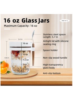 Arabest 2PCS Overnight Oats Jars with Lid and Spoon,  350ml Large Capacity Airtight Oatmeal Container with Measurement Marks, Portable Jars Breakfast Container for Salads Yogurt Cereal Milk(White and Grey)  - Image 4