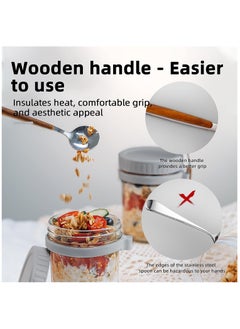 Arabest 2PCS Overnight Oats Jars with Lid and Spoon,  350ml Large Capacity Airtight Oatmeal Container with Measurement Marks, Portable Jars Breakfast Container for Salads Yogurt Cereal Milk(White and Grey)  - Image 3