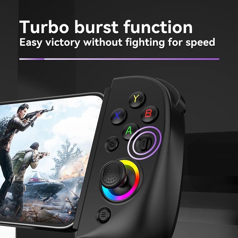 KASTWAVE D8 Telescopic Mobile Phone Gamepad with Turbo/6-axis Gyro/Vibration Wireless Game Controller Joystick Bluetooth-Compatible5.2 RGB Light for Android iOS PS3 PS4 Switch PC - Image 2