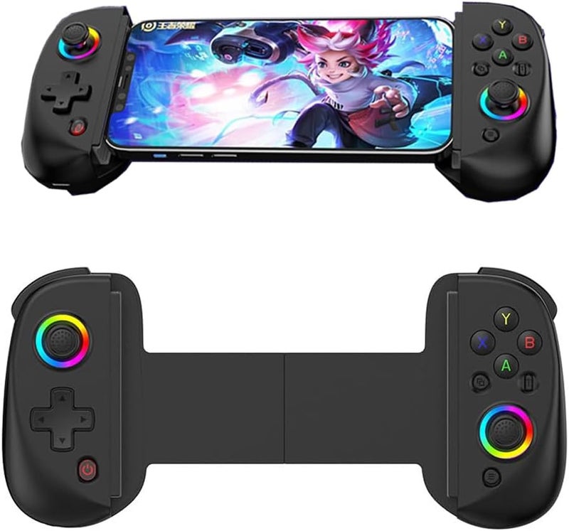 KASTWAVE D8 Telescopic Mobile Phone Gamepad with Turbo/6-axis Gyro/Vibration Wireless Game Controller Joystick Bluetooth-Compatible5.2 RGB Light for Android iOS PS3 PS4 Switch PC - Image 1