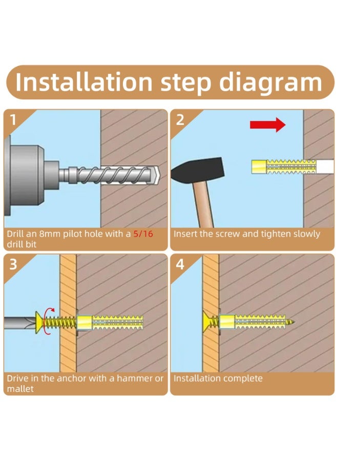 PAWSONIFY 50 Pack Heavy Duty Hollow Wall Anchors with Screws, Loose Hinge Hole Repair Kits, Ideal for Hinge Hole Repair and Concrete Wall, Hollow-Wall, Wooden Wall (6x32mm) - Image 3