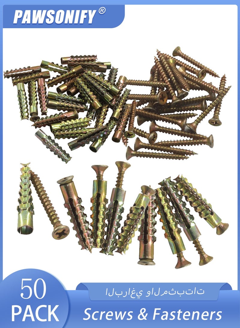 PAWSONIFY 50 Pack Heavy Duty Hollow Wall Anchors with Screws, Loose Hinge Hole Repair Kits, Ideal for Hinge Hole Repair and Concrete Wall, Hollow-Wall, Wooden Wall (6x32mm) - Image 1