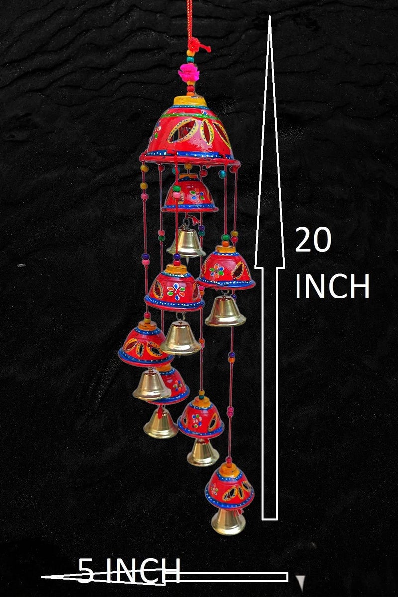 AIVIK Rajasthani Painting Design, Home Decor Long 7 Bells Wall Hanging Decorative showpice Wind Chimes for Home Balcony Garden Indoor and Outdoor Set of 1 - Image 4