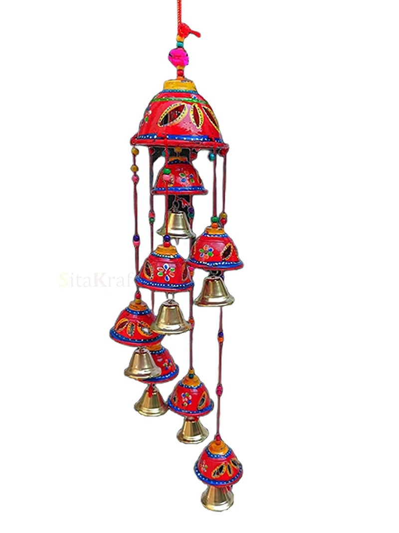 AIVIK Rajasthani Painting Design, Home Decor Long 7 Bells Wall Hanging Decorative showpice Wind Chimes for Home Balcony Garden Indoor and Outdoor Set of 1 - Image 3