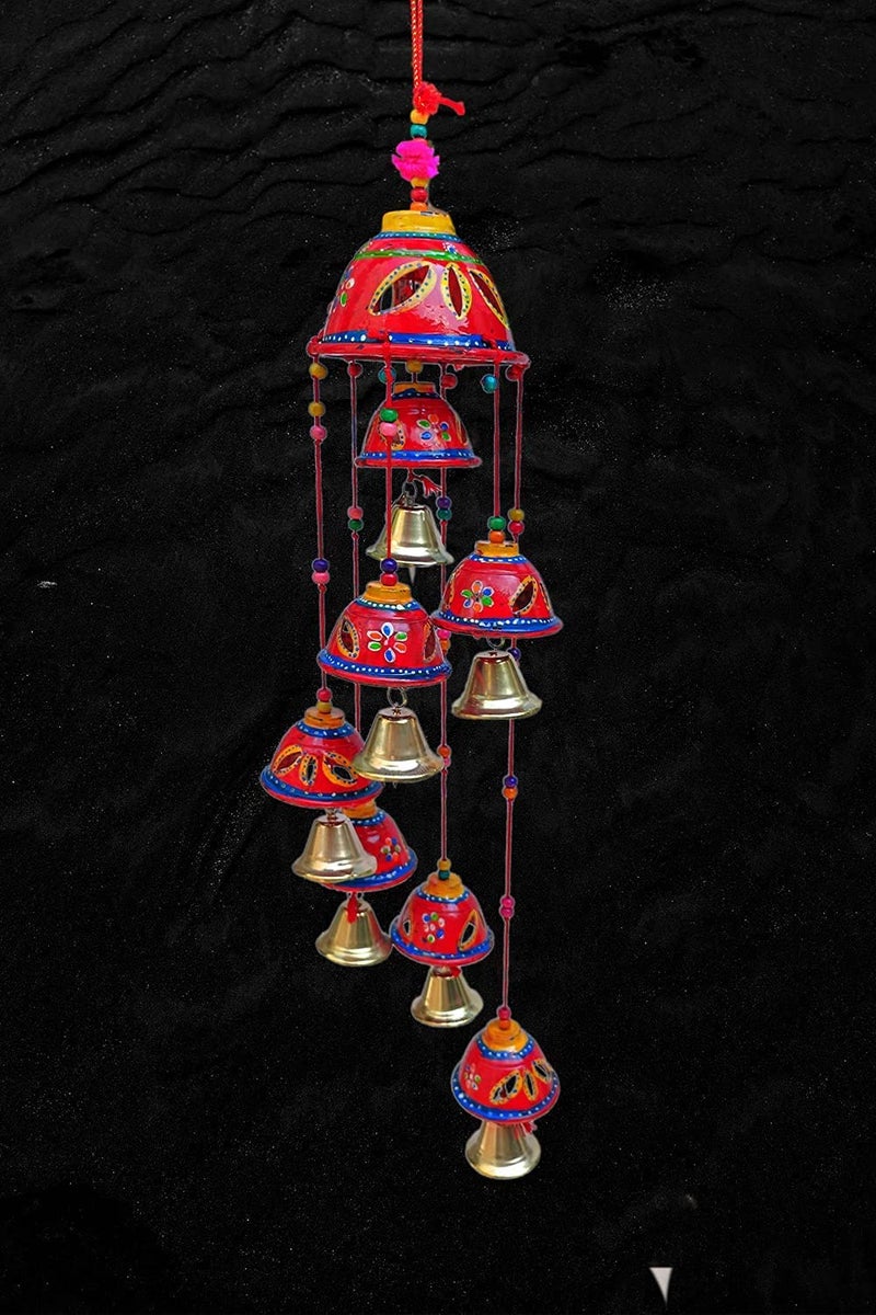 AIVIK Rajasthani Painting Design, Home Decor Long 7 Bells Wall Hanging Decorative showpice Wind Chimes for Home Balcony Garden Indoor and Outdoor Set of 1 - Image 5